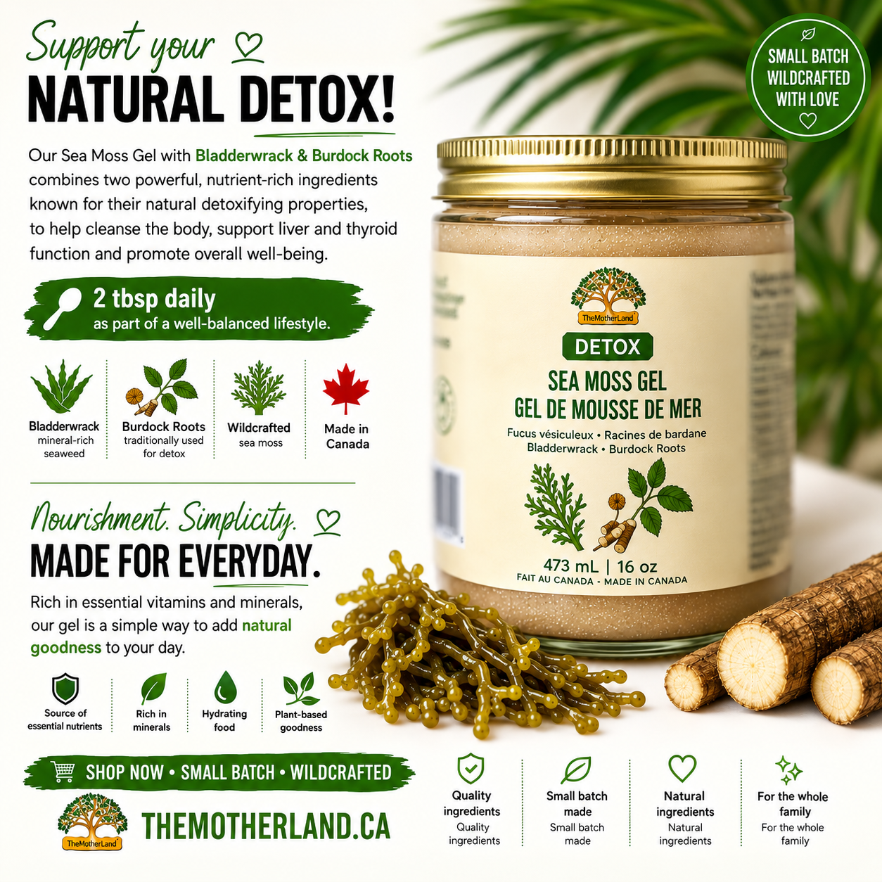 Premium Organic Sea Moss Gel with Bladderwrack and Burduck Roots 100% Natural and Wildcrafted