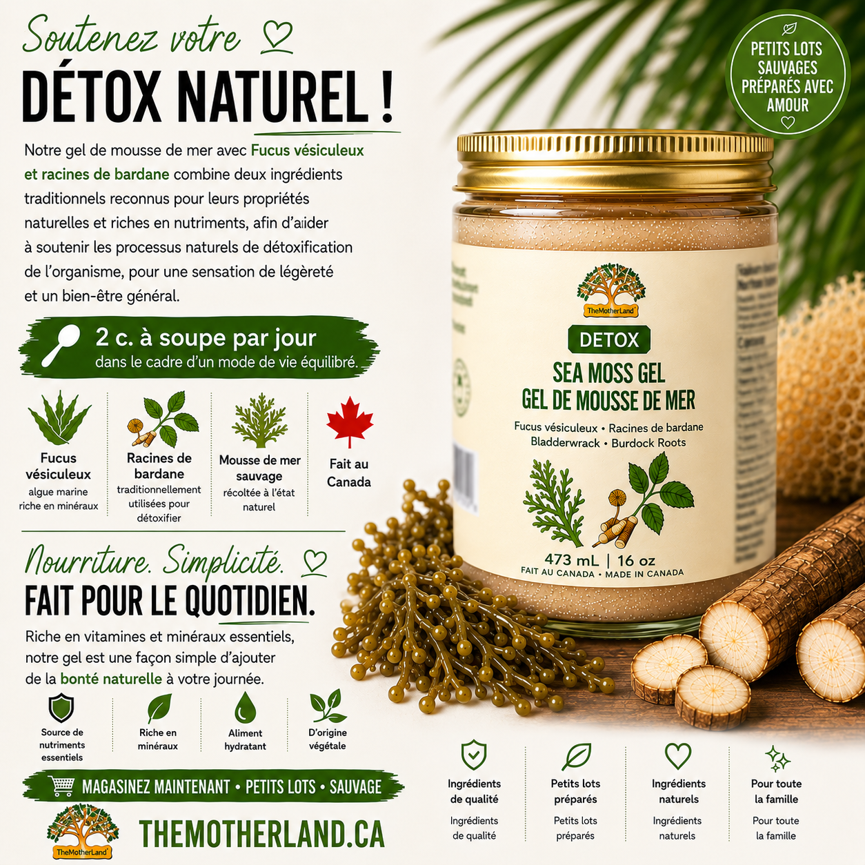 Premium Organic Sea Moss Gel with Bladderwrack and Burduck Roots 100% Natural and Wildcrafted